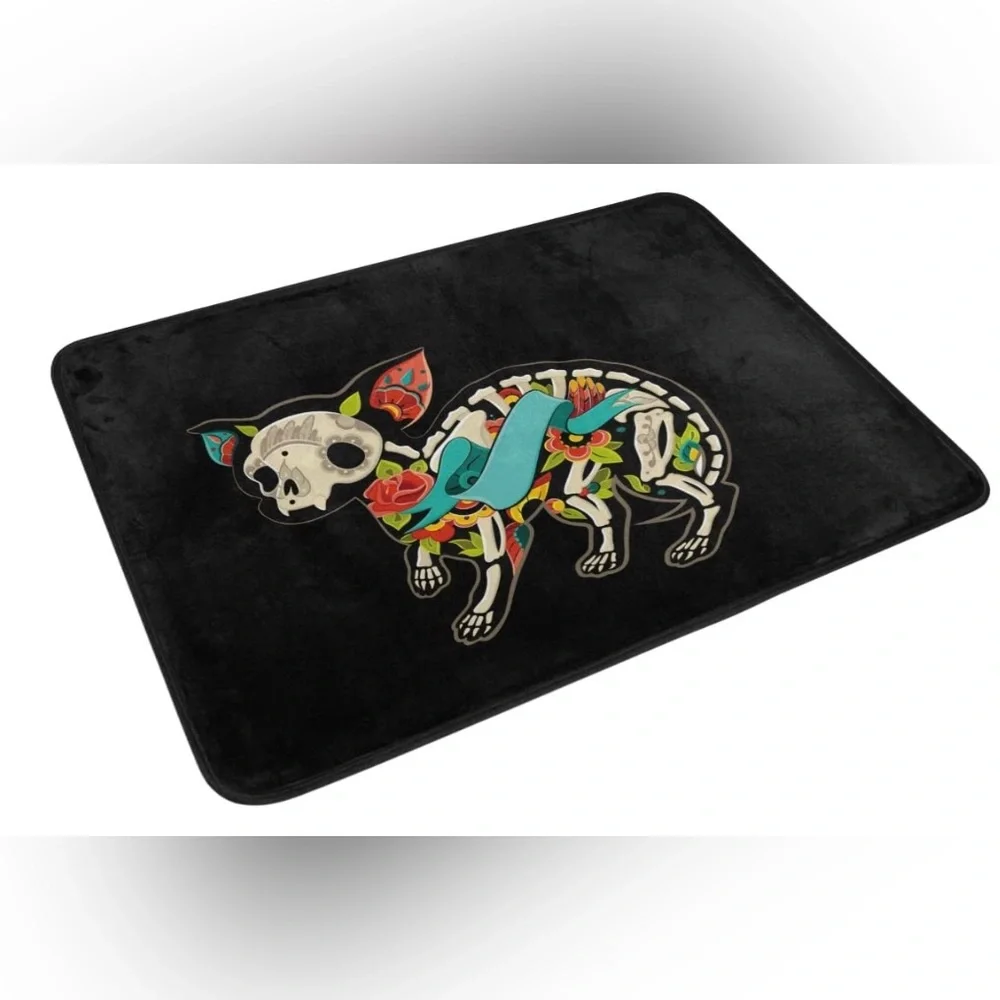 “Chihuahua Sugar Skull” Black Skeleton Dog Doormat Indoor Outdoor Bath Floor Mat